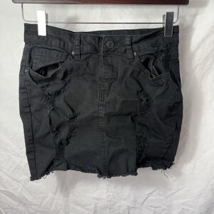 Wax Jeans Los Angeles Denim Skirt Distressed Black Size S Goth Grunge